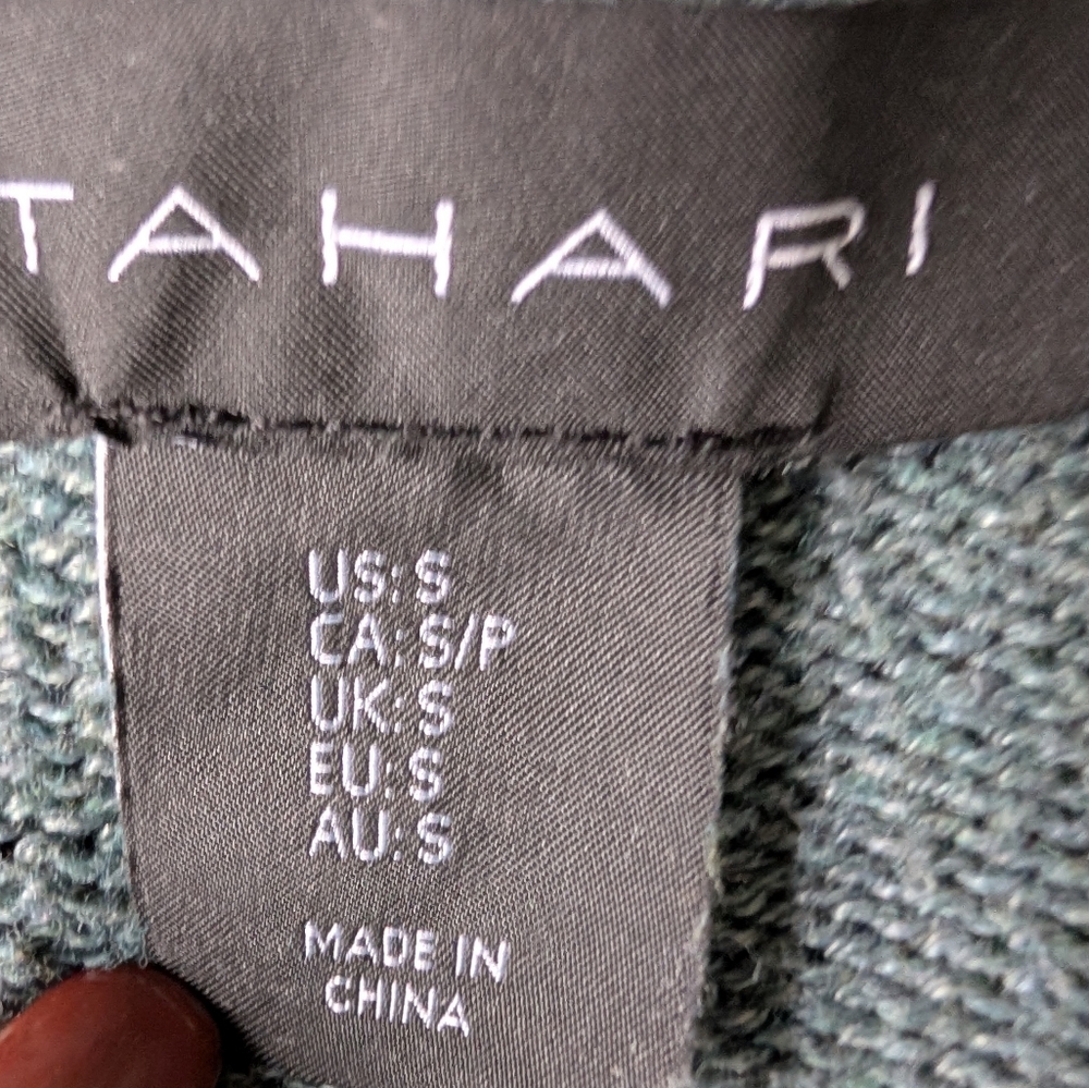 Tahari Coastal Teal V Neck Sweater Tunic  Lagenlook Buttons OfficeCore Cozy Sz S image 8